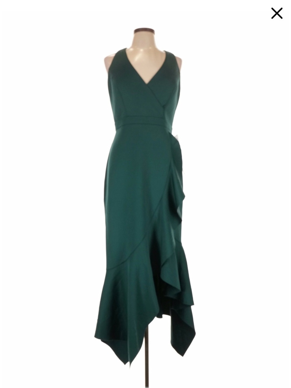 Xscape Emerald Green High-Low Ruffle V-Neck Dress